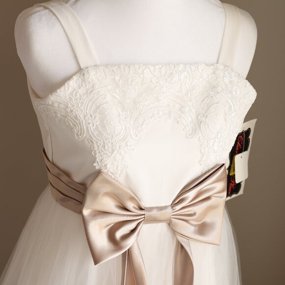 Girls Formal Ivory Tulle Embroidered Lace Champagne Bow Sash Size 14 NWT - Picture 6 of 9